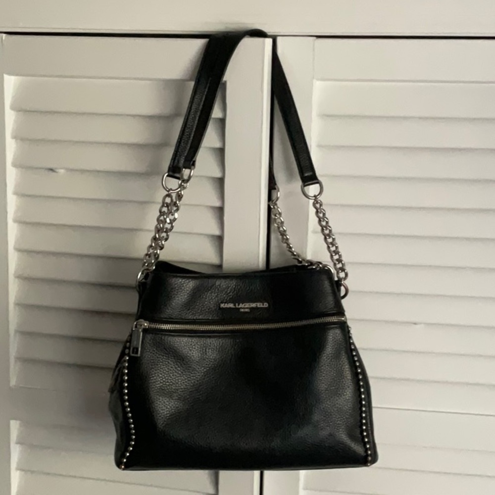 Karl Lagerfeld Black Shoulder Bag with Chain Details